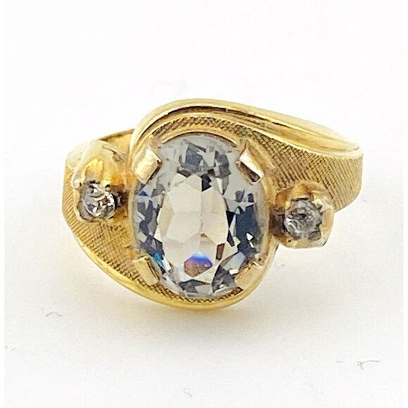 Vintage 10k Gold Filled Ring Solitaire w Accents Lavender Size 5 Signed - Picture 2 of 6